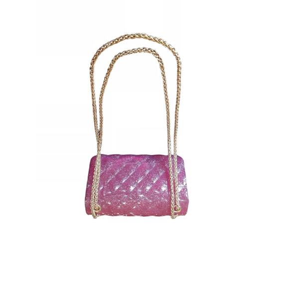 Tiny Treats Glitter Wave Cross Body Purse Handbag Pink Gold Chain Jelly Style - Picture 2 of 12